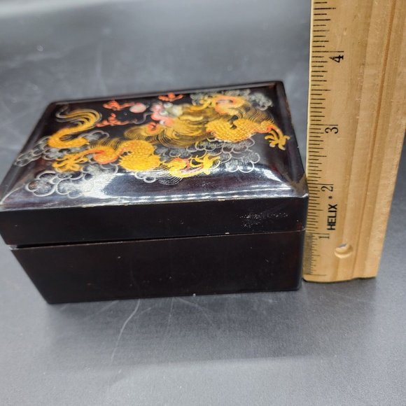 Vintage Black Lacquerware Handpainted Dragon Nesting Boxes Group Of 4 Rare - Picture 10 of 12